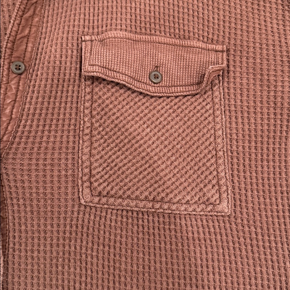 Aerie Brown Button-Up Waffle Knit Shirt - Picture 3 of 4